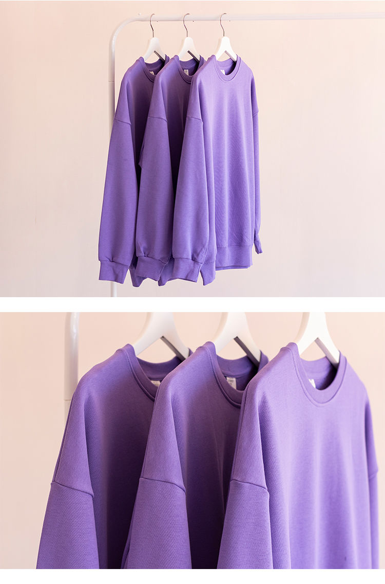 春秋季常规圆领卫衣男纯紫色毛圈卫衣男女紫色bf风标准型上衣潮sn5833