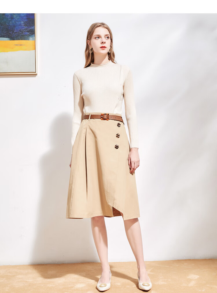 修身显瘦打底针织衫女佳人苑2020秋季新款半高领线衫纯色百搭毛衫 浅