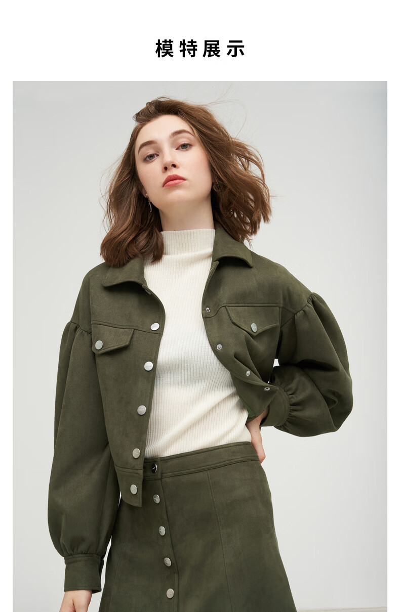 icy冬复古麂皮绒夹克外套女 橄榄绿 s