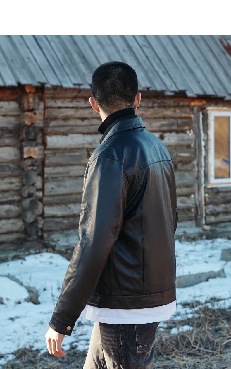 卡宾男装黑色休闲黑色皮衣外套2020秋冬新款潮流休闲简约真皮软a 煤