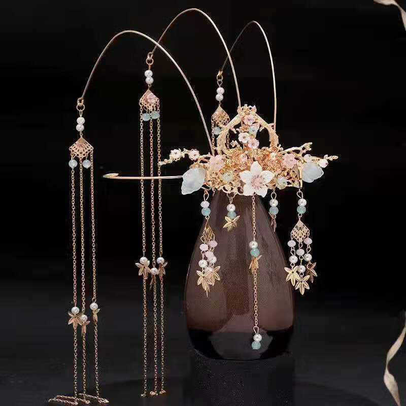 咕咕爱儿童汉服头饰发冠凤冠女童发饰超仙古风发冠中国风流苏步摇头冠