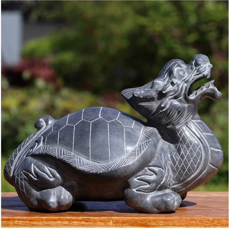 石雕石头青石龙龟摆件龙头龟赑屃霸下神兽石八卦摆件门口茶宠原石雕刻