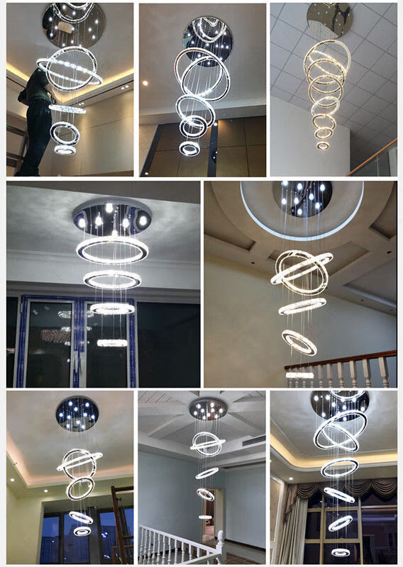 创意圆环餐厅水晶吊灯三环现代简约圆圈客厅吊灯复式楼梯灯长吊灯三