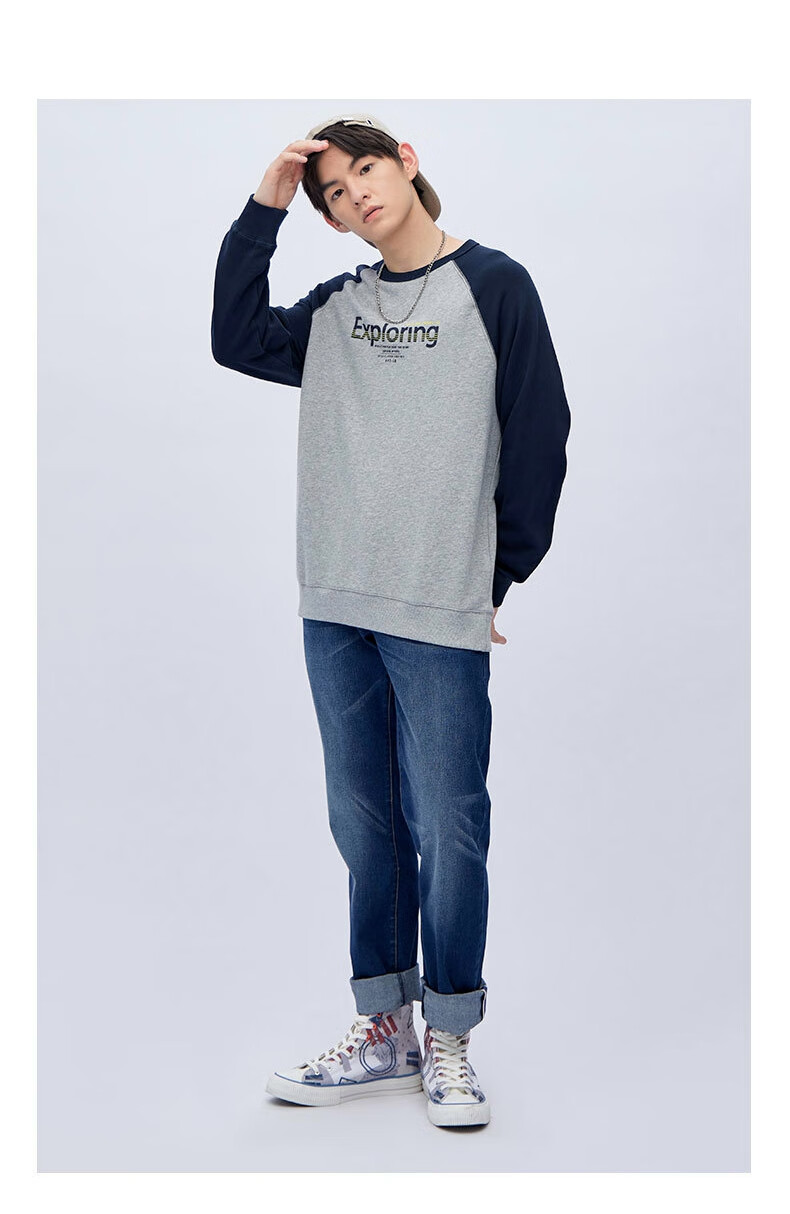 堡狮龙bossini21秋季新款男装卫衣男长袖潮流印花圆领上衣710334010