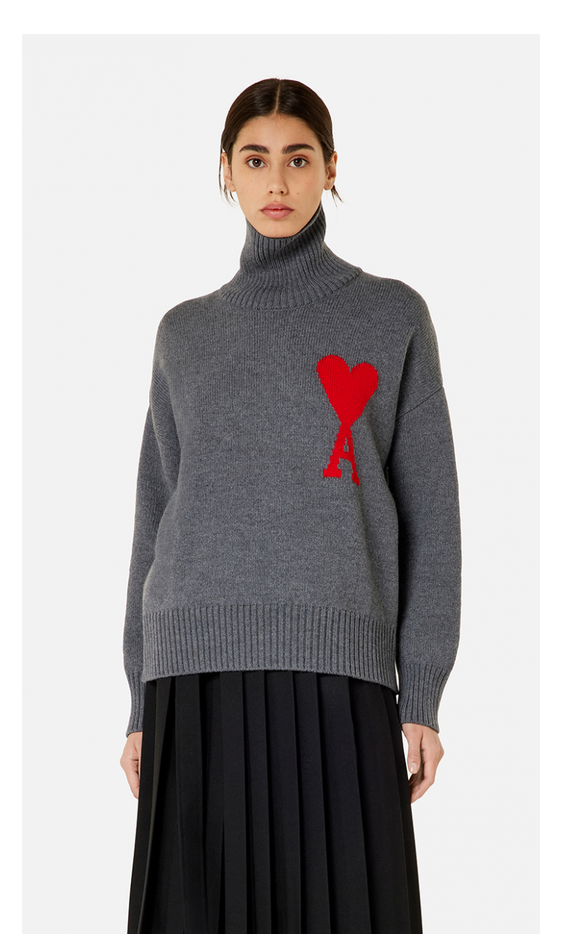 amiparis男女同款春夏保暖红色爱心羊毛高领毛衣265香槟色s