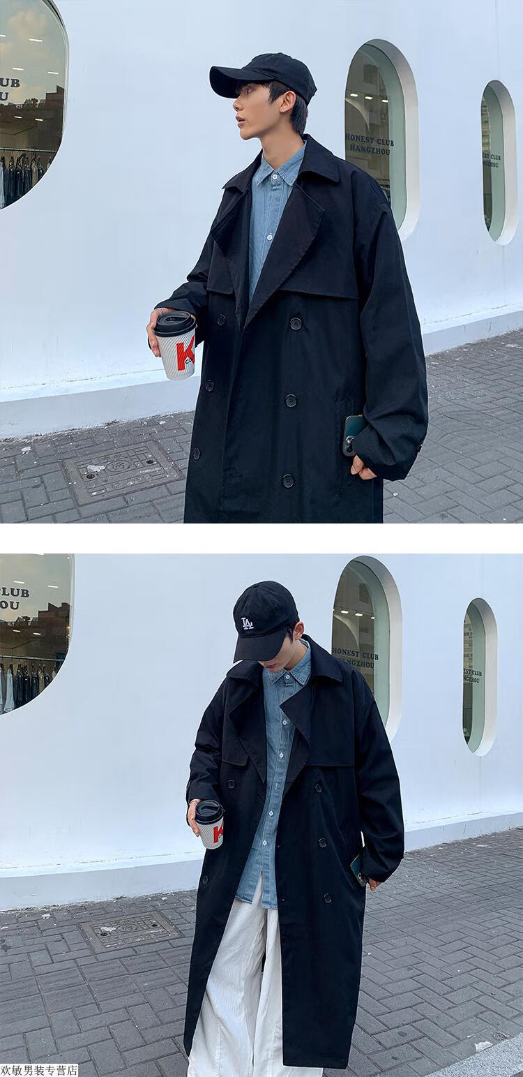 戈普旗风衣男春秋冬中长款侦探外套痞帅德系大衣过膝秋冬可选 卡其色