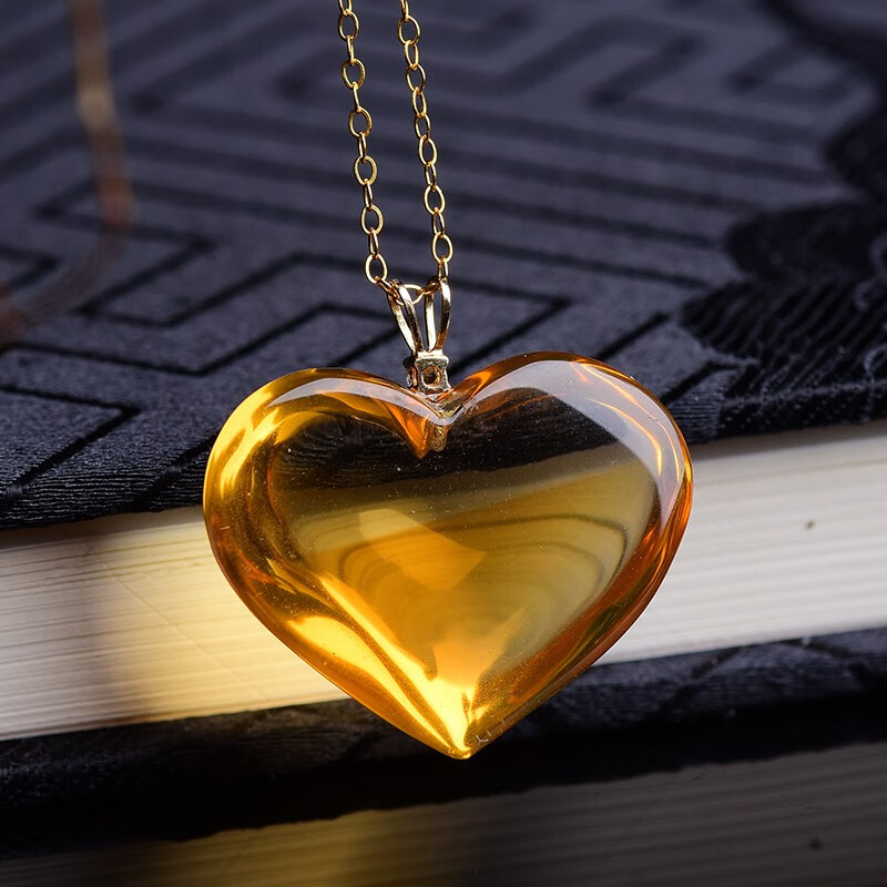 梓瑞珠宝天然水晶巴西黄水晶永恒的心全净体心形吊坠财富水晶附带项链