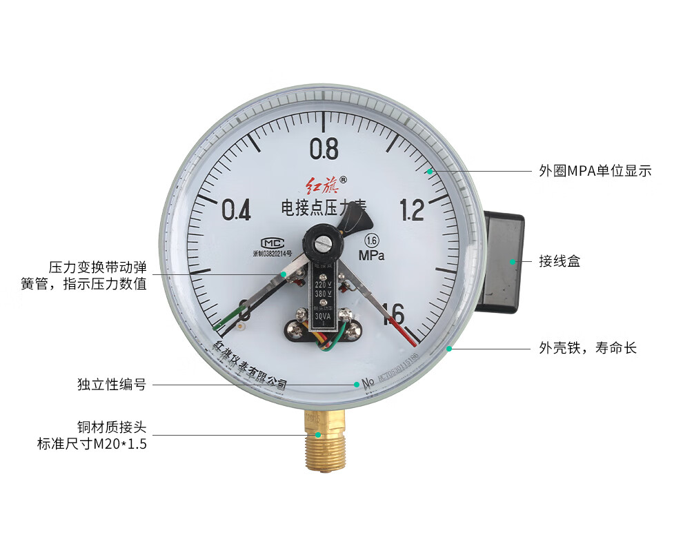下限报警水压表气压表油压表自动控制自来水液压压力表 0-1 mpa【图片