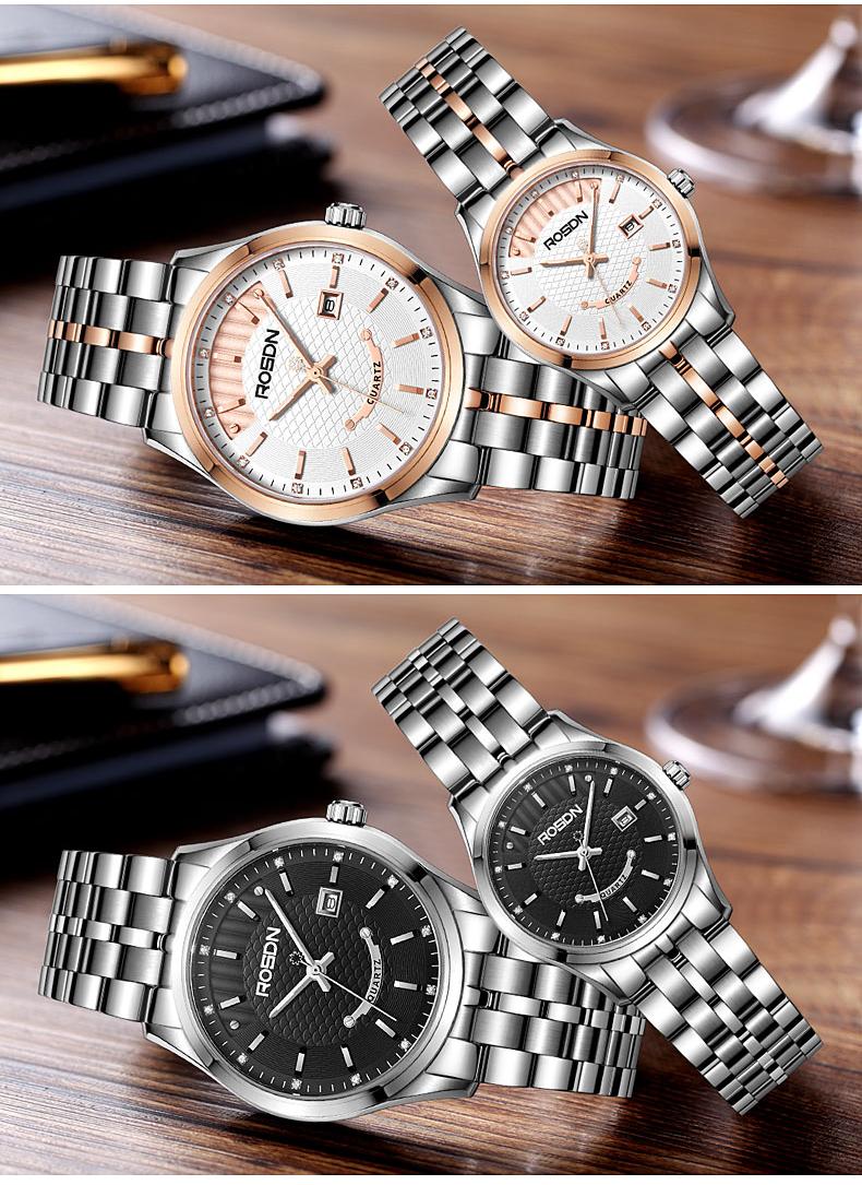 劳士顿rosdn专柜情侣表潮流复古石英表男表女表3193gl本色黑女表3193
