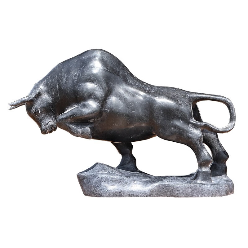 青石雕刻石头牛摆件石牛生肖牛石头雕刻牛门口天然青石原石 长23厘米