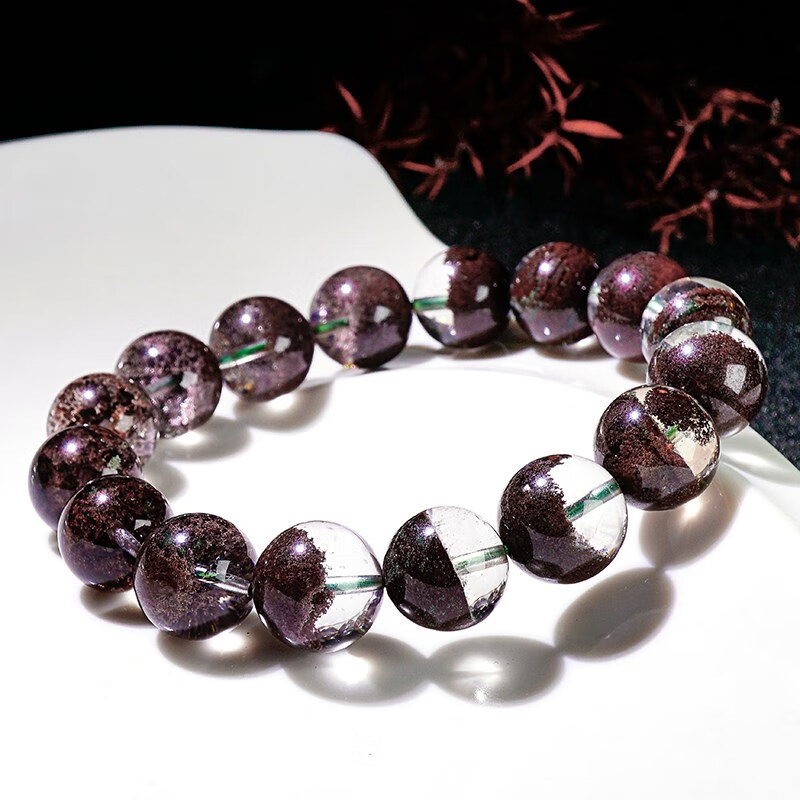 源璐水晶巴西红幽灵手串链半盆聚宝盆绿彩四季紫幽灵转运男女 高货半