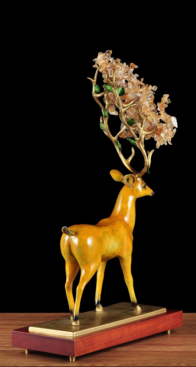 黄铜鹿鹿发财站鹿摆件家居客厅招财北欧办公室桌工艺品创意梅花鹿黄铜
