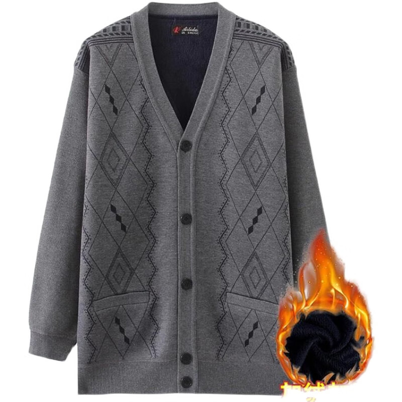 中老年男式开胸毛衣男士冬季针织开衫中年爸爸秋冬装外套v领老人加绒