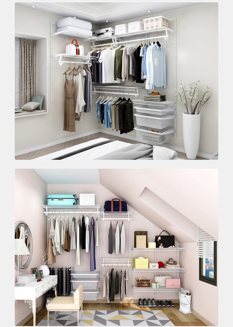 开放式衣柜落地衣架金属简易衣柜铂耐定制衣帽间挂墙式开放式衣柜