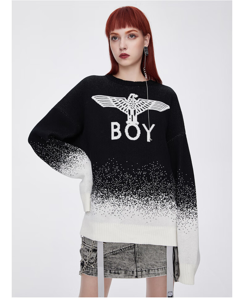 boylondon官方旗舰22年老鹰logo提花情侣渐变针织毛衣女男同款3032