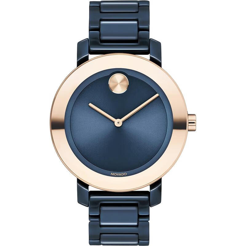 movado 摩凡陀女士手表 swiss bold 简约两针蓝盘陶瓷石英腕表 blue