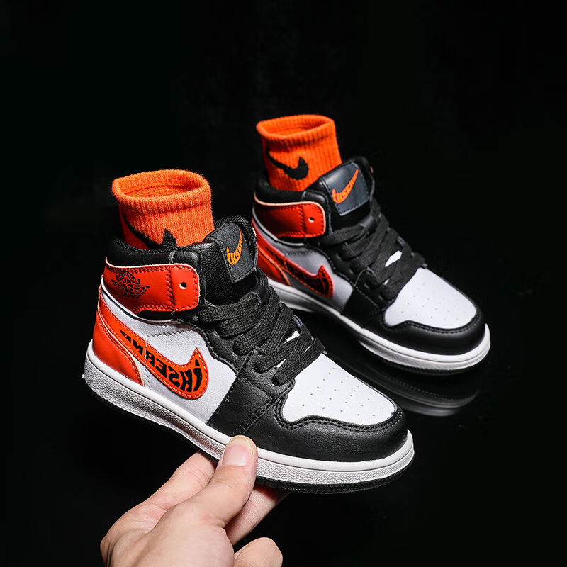 迪士尼同款aj男鞋儿童潮鞋莆田鸳鸯运动鞋男童高帮休闲鞋 红蓝鸳鸯 32