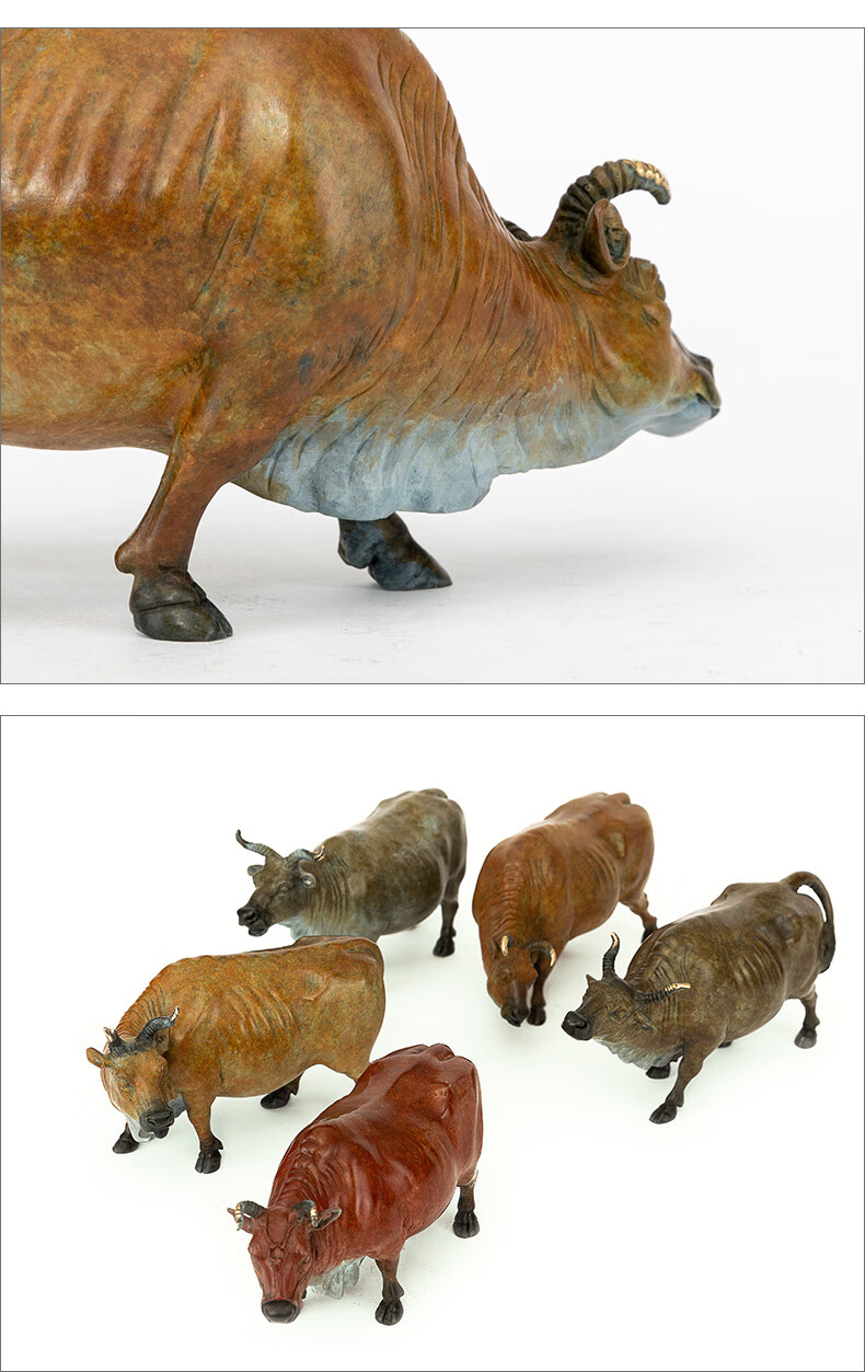 匠魂黄铜五牛图摆件五福临门五福牛铜工艺品办公桌装饰品 彩铜福配