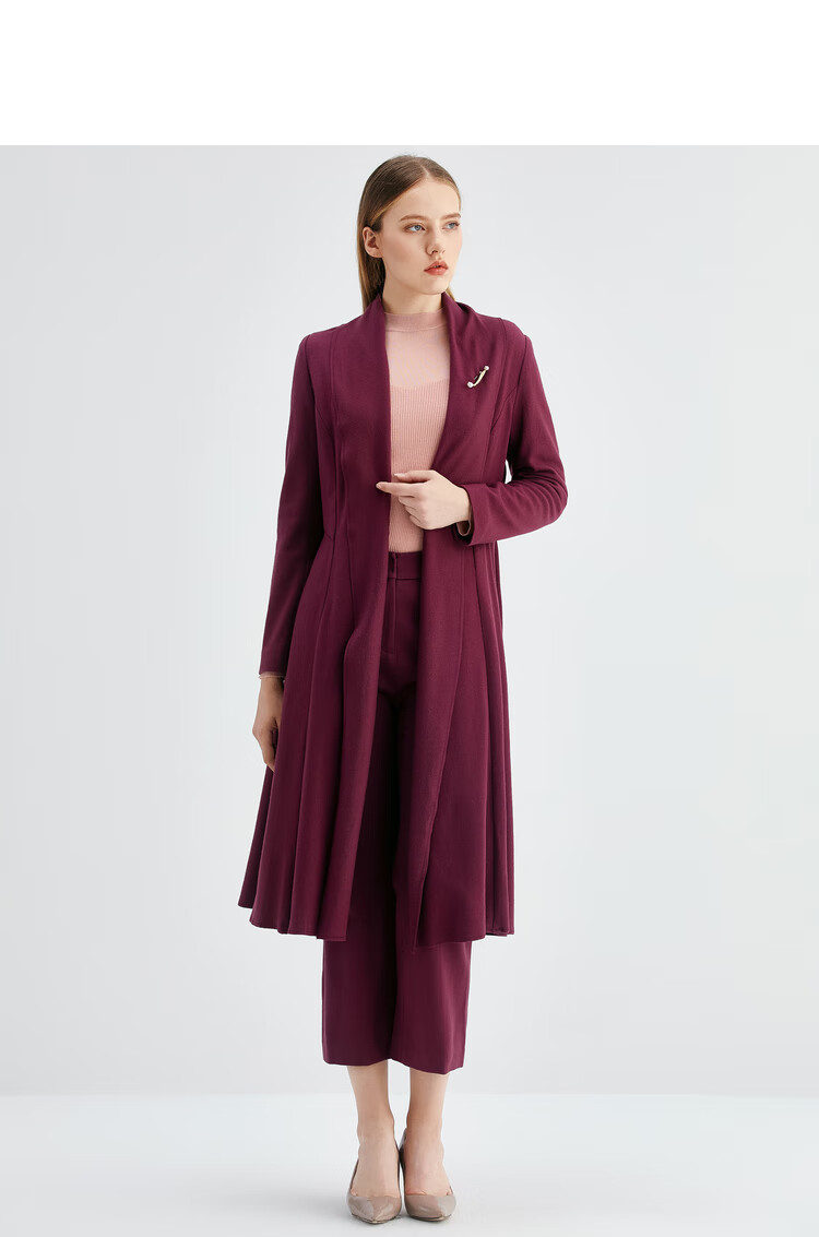 欧柏兰奴女装2020秋冬新款100羊毛毛呢大衣外套女中长款otqh5637r06酒