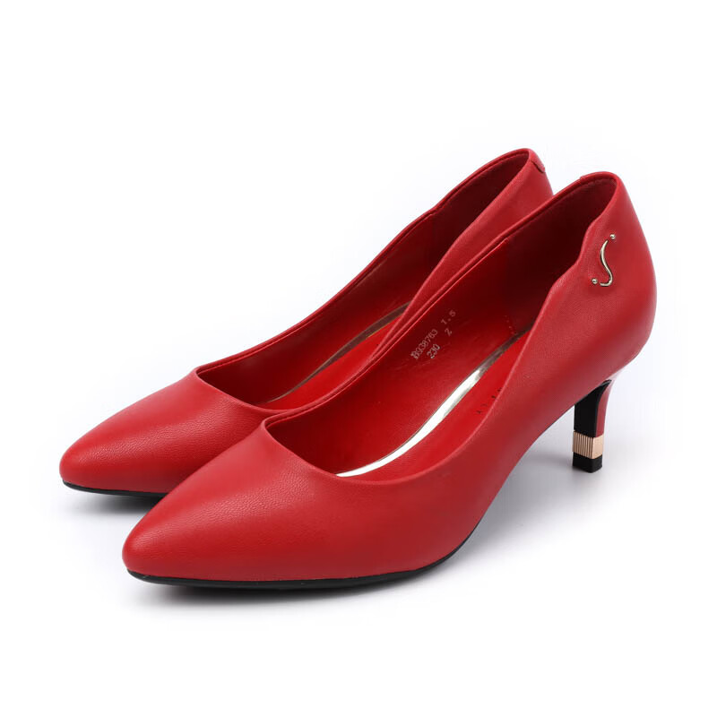 红蜻蜓新款女鞋细高跟时尚尖头女单鞋婚鞋b93876黑色xb938761a0035