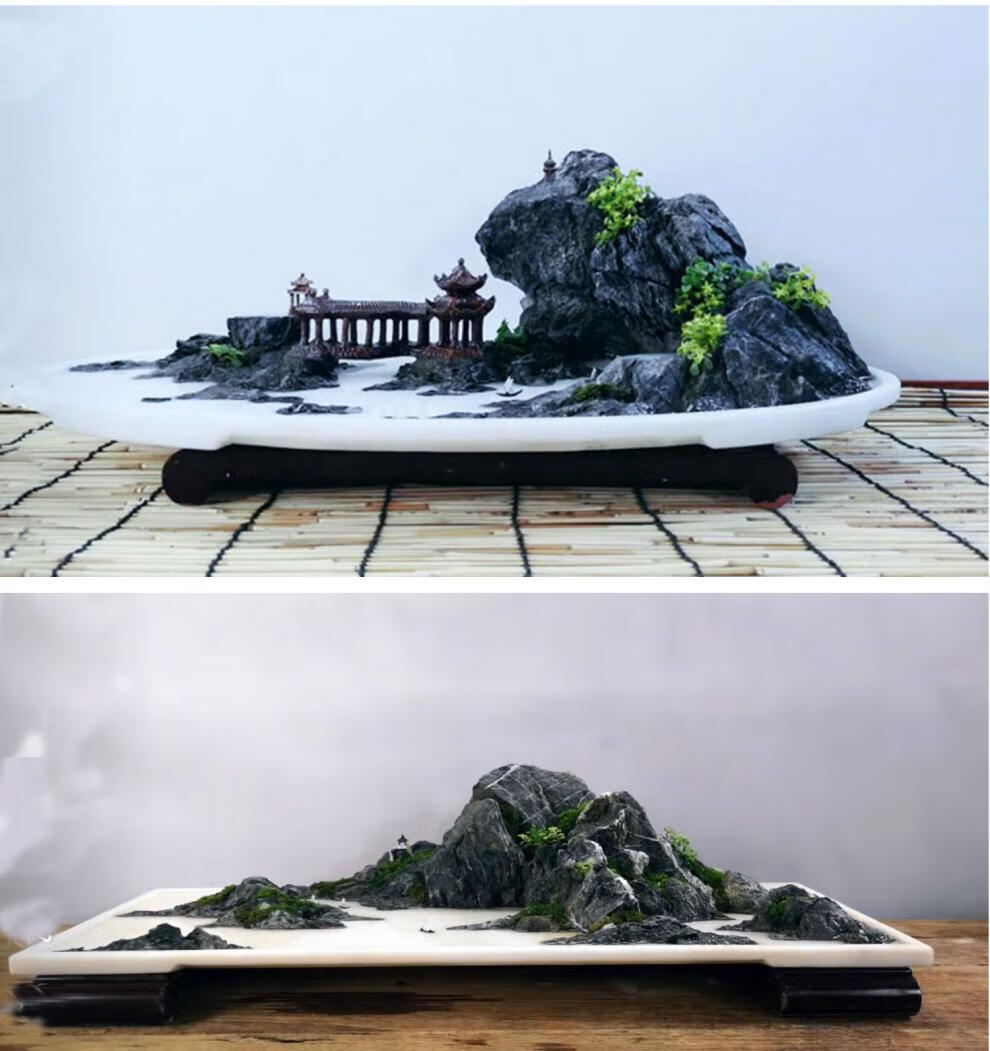 上水石吸水石盆假山盆天然汉白玉山水盆景盆大理石长方椭圆大花盆