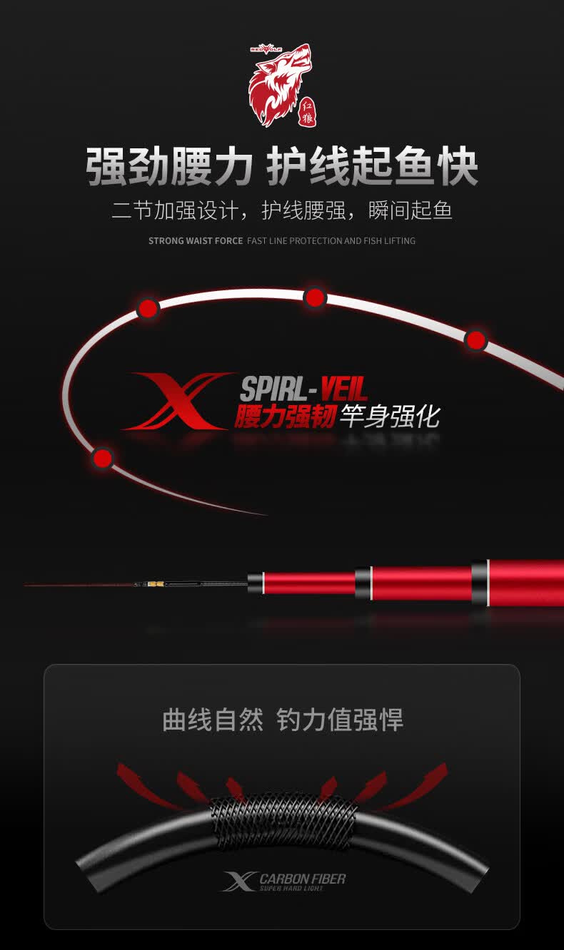 红狼新品28调鱼竿手杆超轻超硬5.