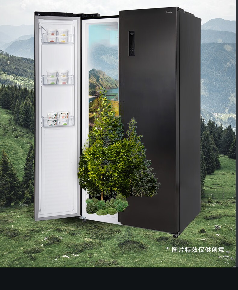 松下(panasonic)632升大容量 黑色双开门对开门冰箱 一级能效 风冷