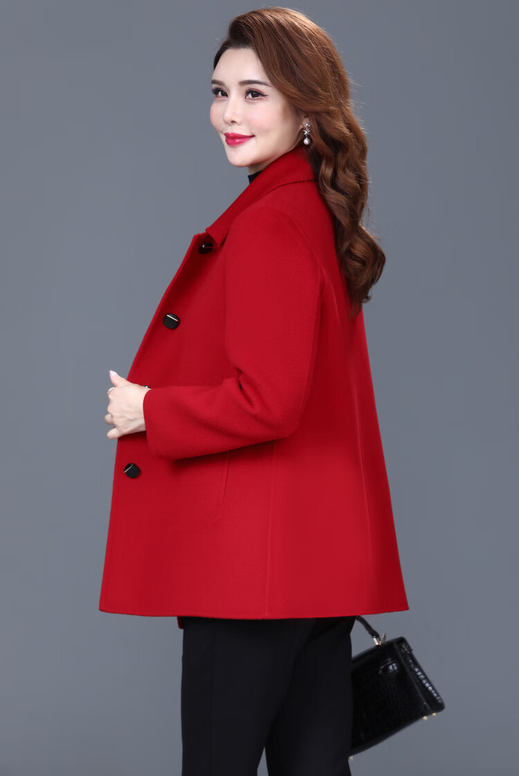 双面大衣款毛呢外套女短款洋气中年双面呢秋冬 暗普兰 4xl【图片 价格