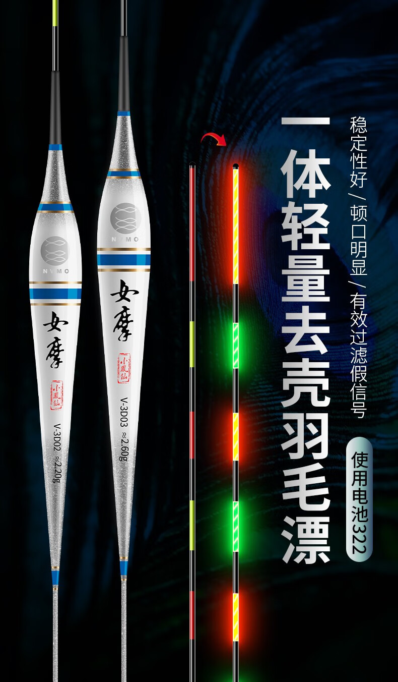 小凤仙电子夜光漂高灵敏鲫鲤混养漂清晰醒目羽毛漂自重轻加固防爆顶