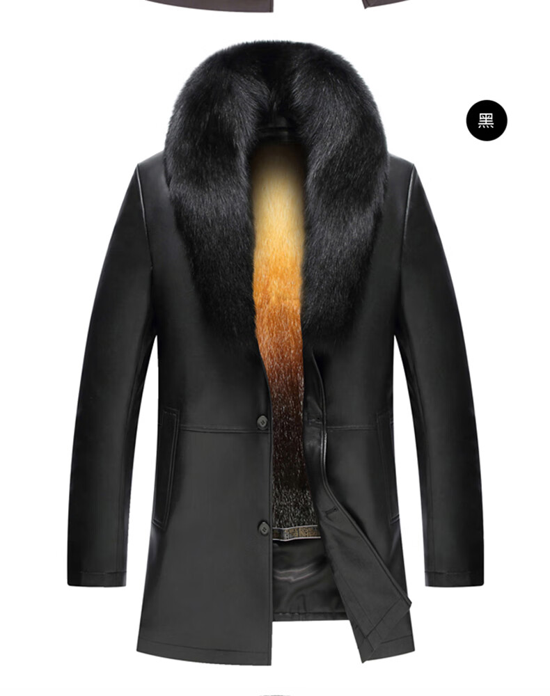 老爷车 海宁皮草皮衣狐狸毛领中长款休闲真皮毛一体内胆可拆卸男士皮