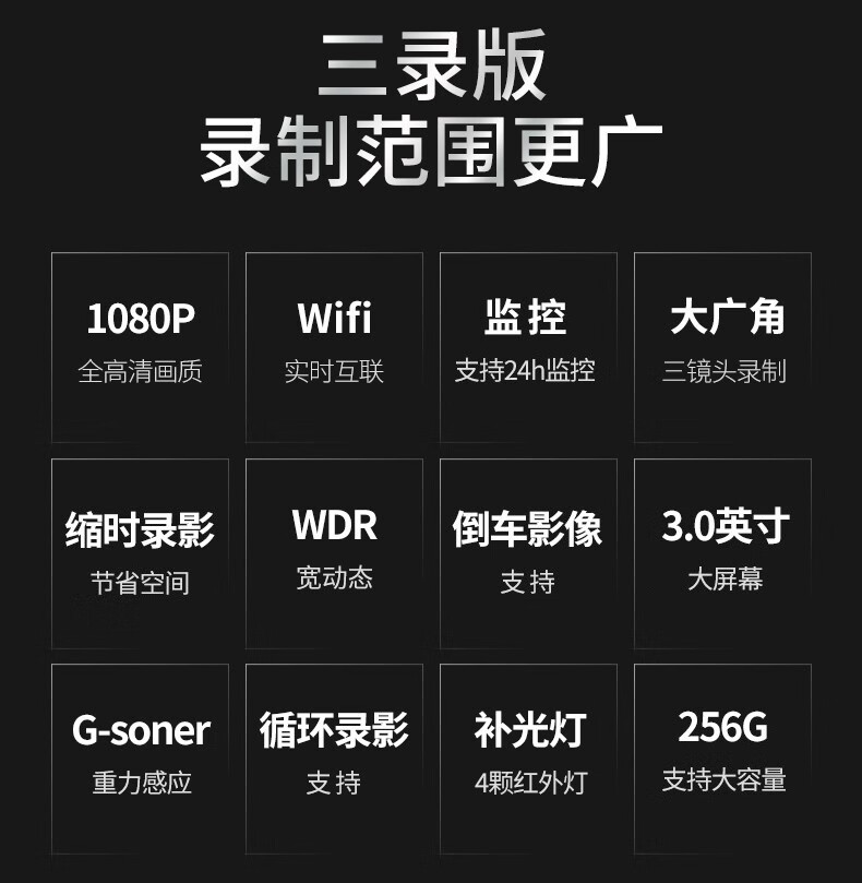 任e行d70钛马星行车记录仪高清夜视前后三镜头倒车影像一体机无线手机