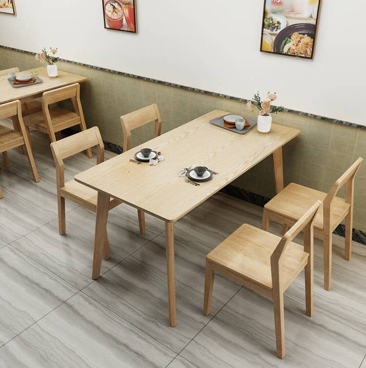 食堂餐桌实木餐桌椅现代简约餐厅食堂饭店快餐桌椅组合家用橡木餐桌