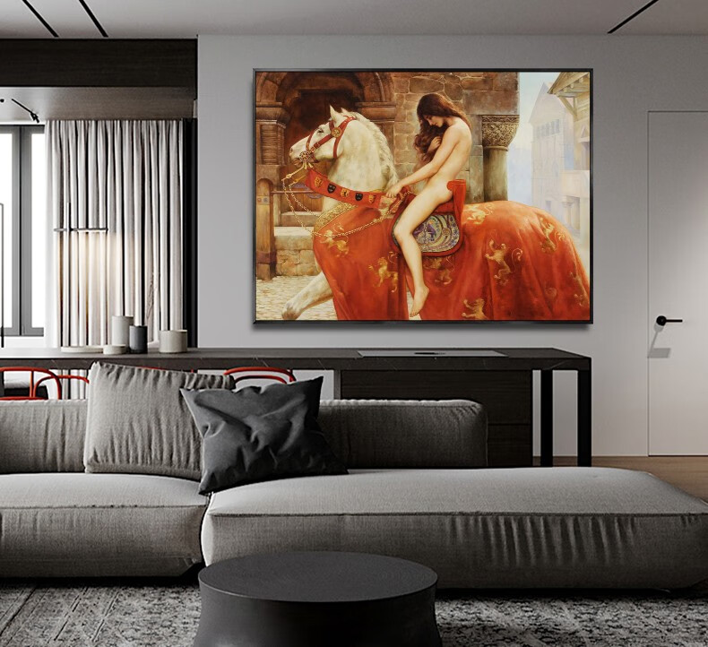 人物装饰画世界名画办公室酒店纯手工油画 马背上的戈黛娃夫人/摩登黑