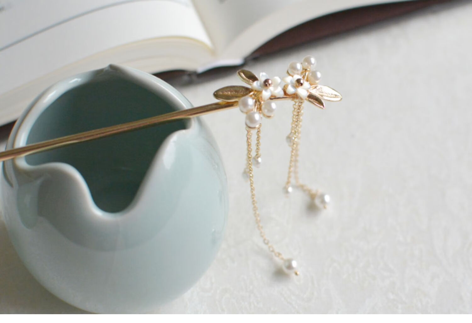 发簪汉服旗袍古风日常头饰发饰可爱流苏盘发挽发步摇珍珠簪子 发簪