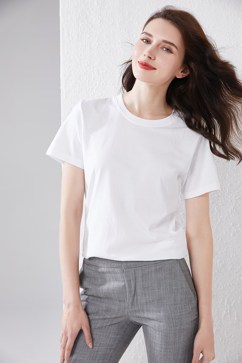 恒源祥纯棉打底衫白色t恤女短袖春夏新款纯白宽松不透白t内搭体桖上衣