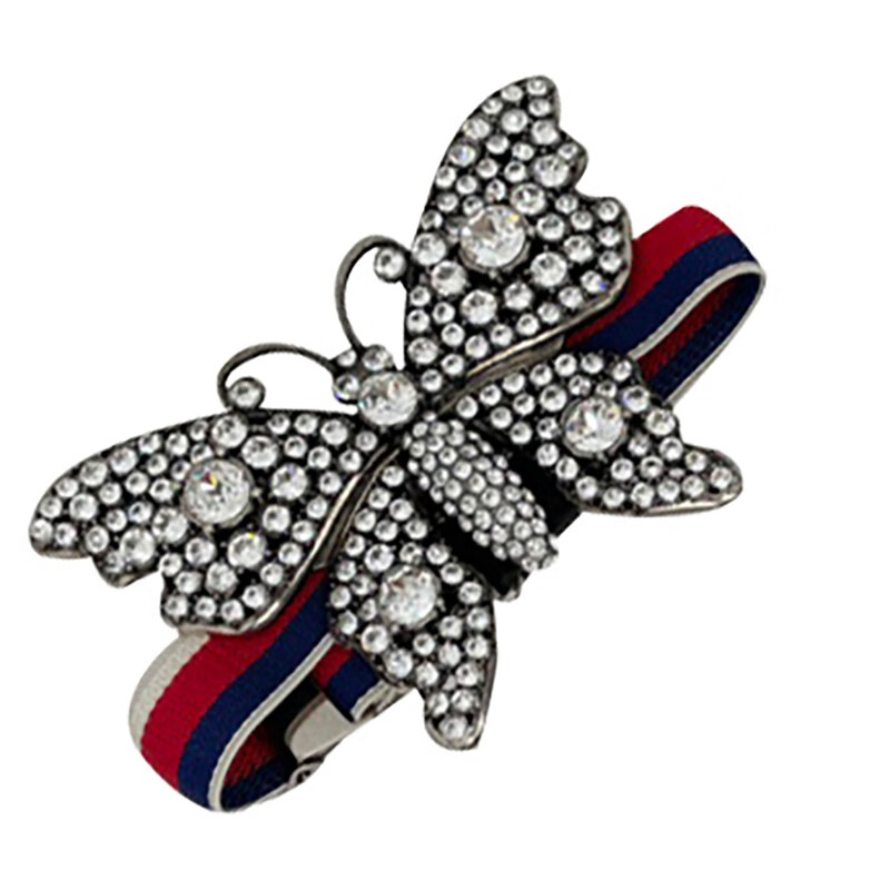 精品gucci古驰水晶蝴蝶黄铜水晶织物手链拼色均码