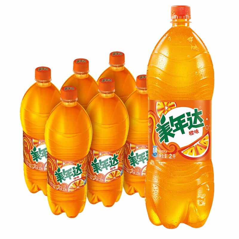 百事可乐出品美年达mirinda橙味汽水碳酸饮料大瓶装2l6瓶整箱新日期