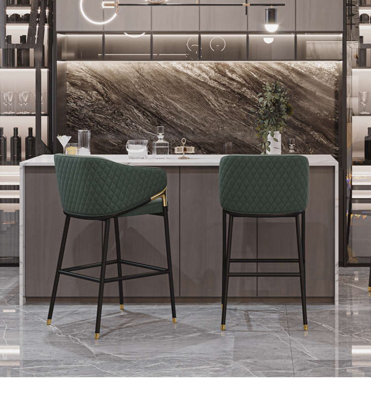 珩居酒吧椅意式轻奢吧台椅家用布艺岛台高脚椅子新中式吧台凳酒吧椅吧