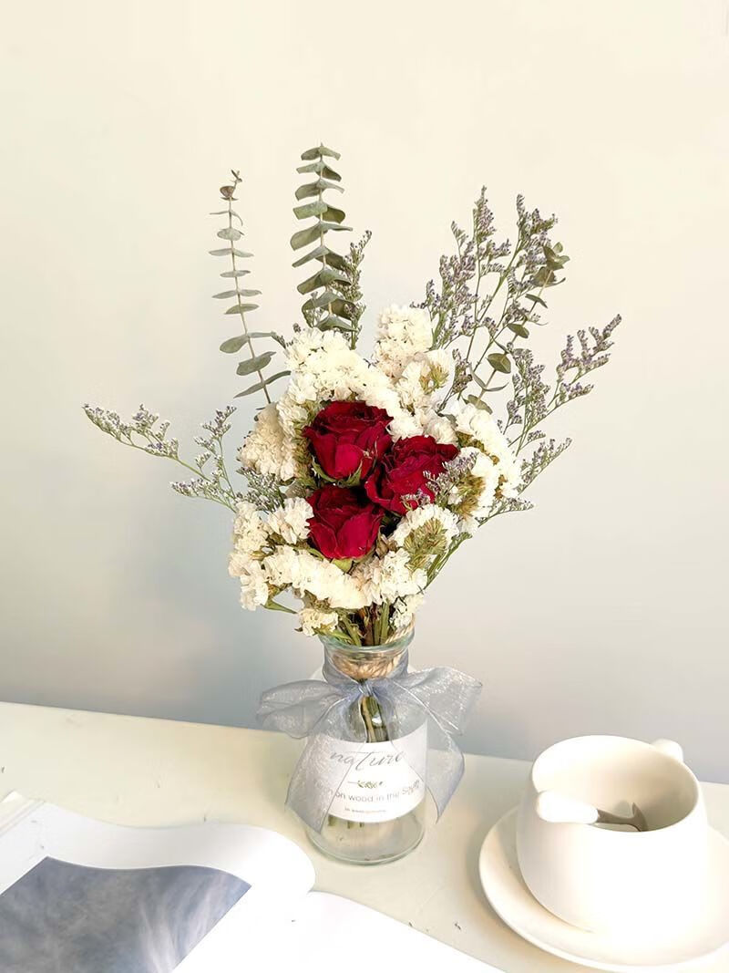 玫瑰干花混搭花束 勿忘我diy客厅房间真花摆件 ins北欧风家居装饰 黄