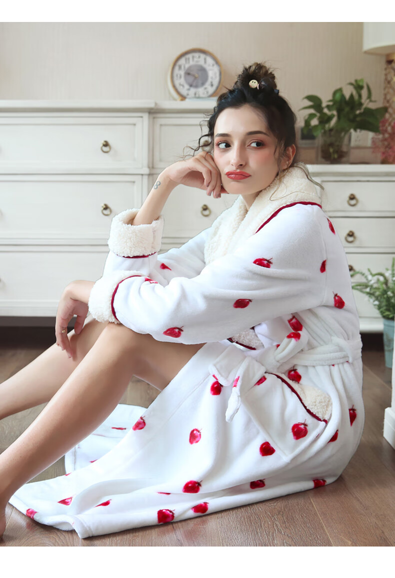 加绒长款珊瑚绒冬款简约保暖冬天法兰绒浴袍氧气蓝女睡袍l110斤125斤