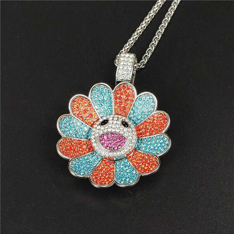 村上隆太阳花项链 多彩笑脸太阳花葵花向日葵七彩造型可转动项链sn