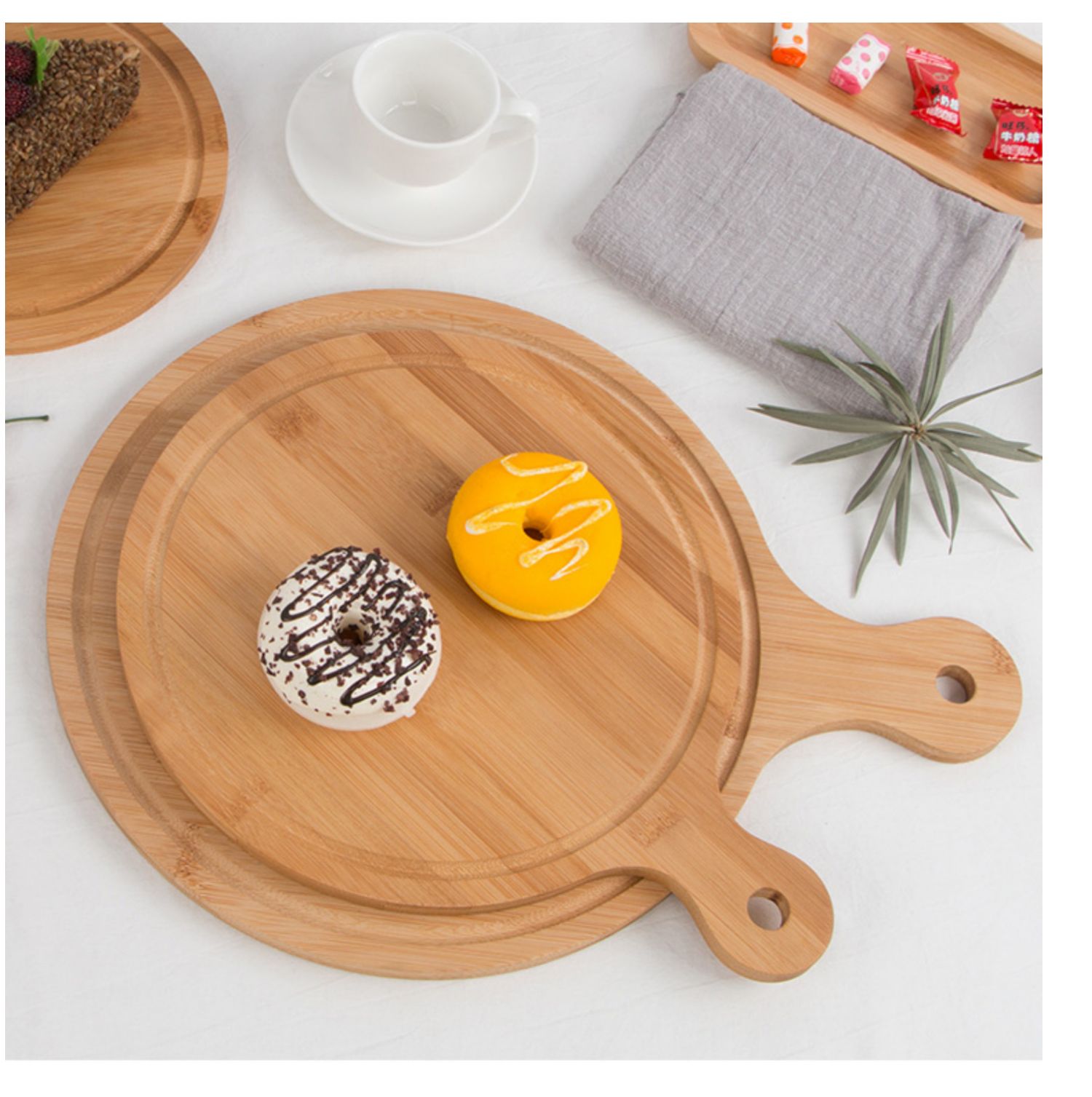 日式7寸9寸11寸圆形木质披萨盘竹木托盘木披萨盘实木披萨板烧烤盘