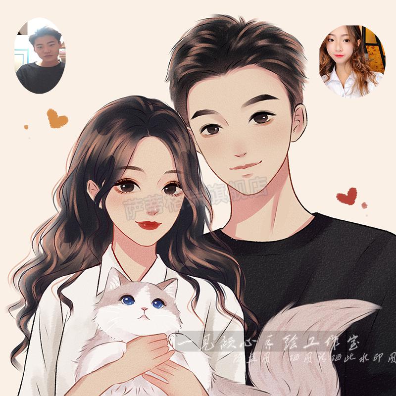 2022新品微信头像定制水彩情侣手绘头像定制真人照片画头像漫画微信