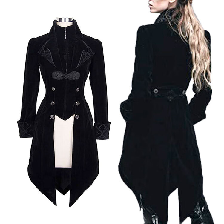 2022wish新款女式哥特蒸汽朋克燕尾服cosplay中世纪服装红色s