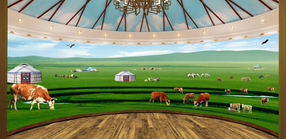 定制草原蒙古包背景墙布抖音快手直播壁纸蒙古族饭店酒店包厢装饰墙纸