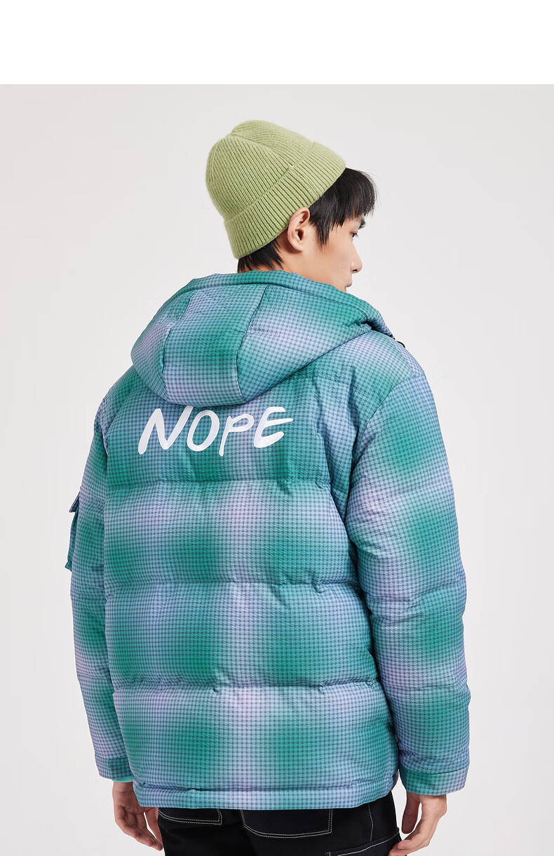 cabbeen卡宾男装连帽格纹羽绒服男男士上衣外套青年衣服2021冬新款