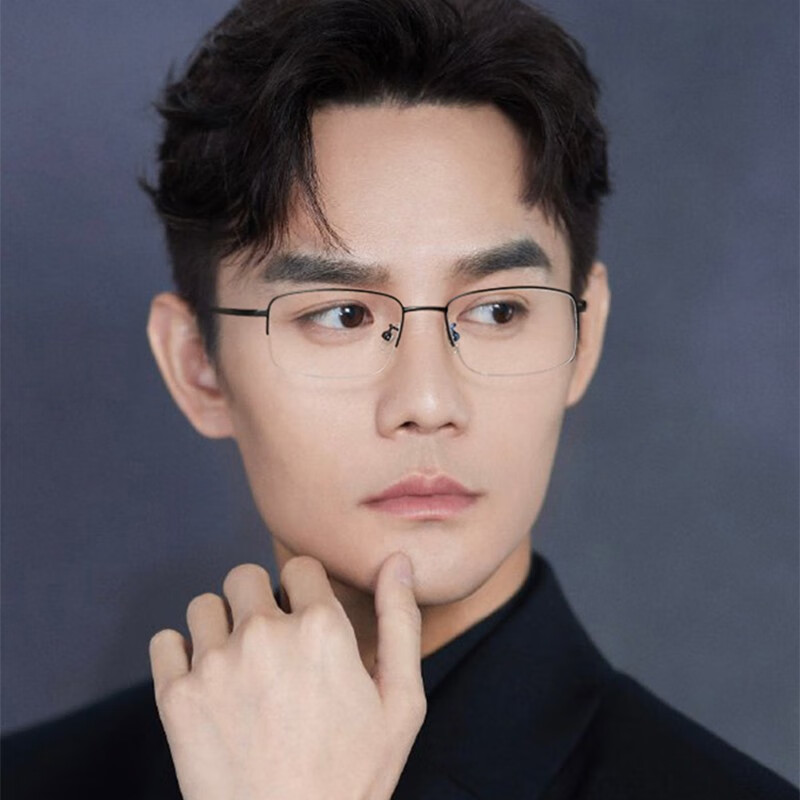 青年时代近视眼镜框架纯钛防蓝光男商务半框眼睛配防辐射护目配平光