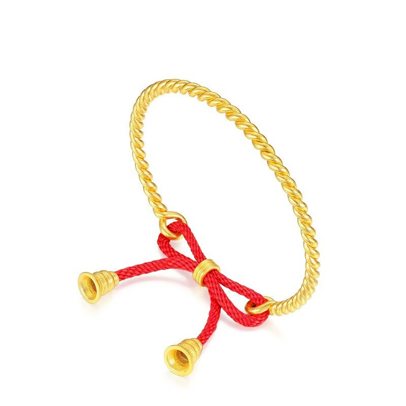 老凤凰同款蝴蝶结手镯童镯红绳吉祥宝宝au750金镯子古法麻花计价重量