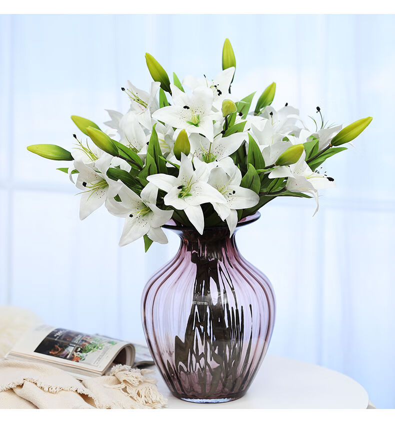 新品手感百合花仿真花假花仿真花束客厅摆设花塑料花束假百合装饰花长