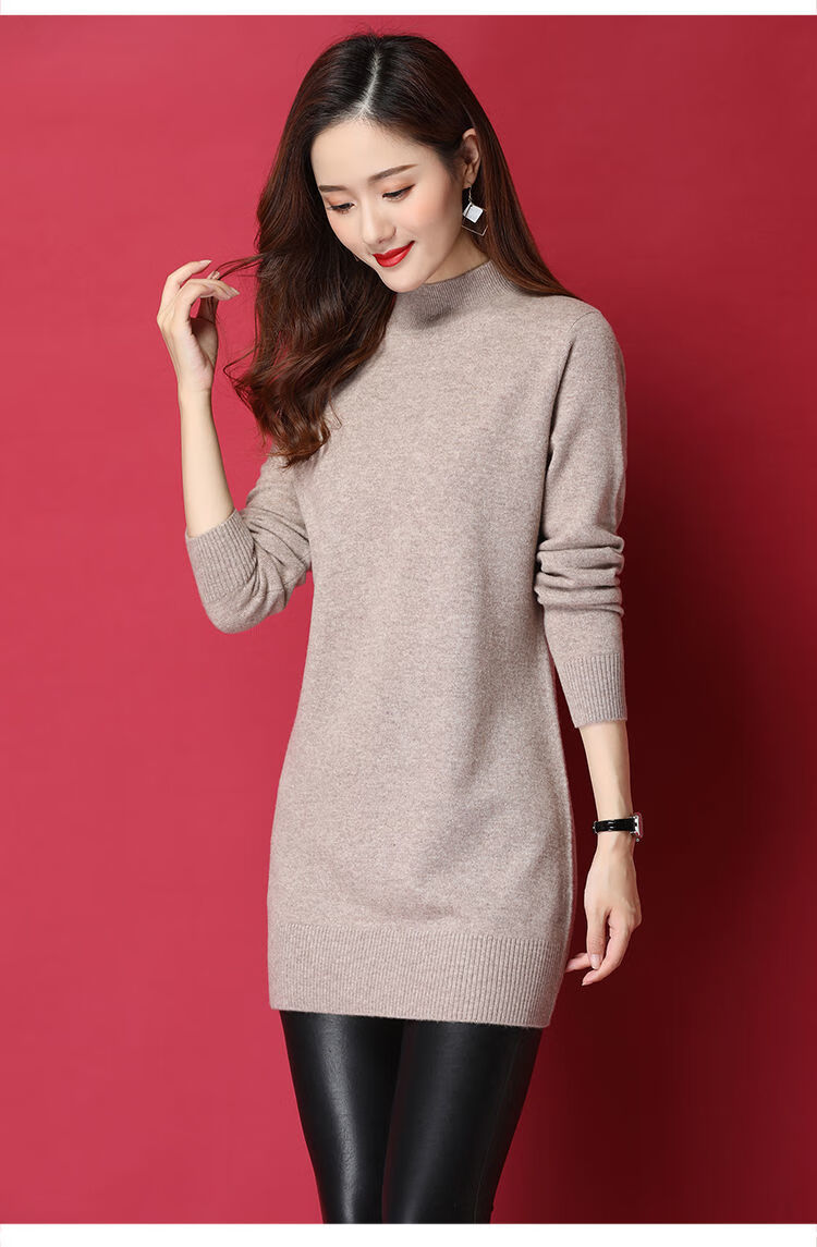 官方自営当季新品市秋冬羊毛衫中长款半高领打底女毛衣红色s